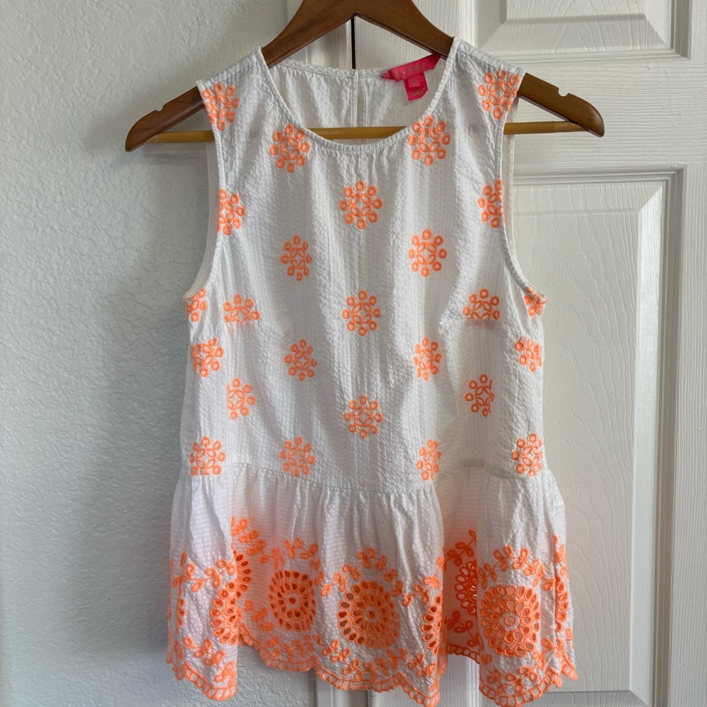 Lilly Pulitzer Liliana‎ Top Embroidered Seersucker Sleeveless Size XS